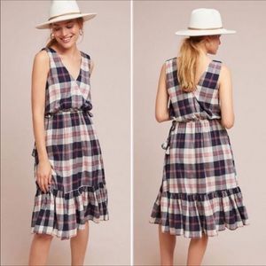 ANTHROPOLOGIE Dickens Plaid Dress Ruffled Midi M